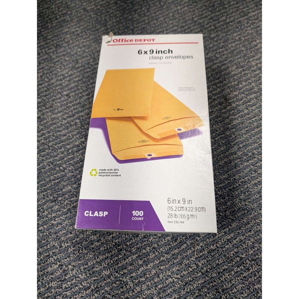 Office Depot Clasp Envelopes, 6" X 9", Brown, Box of 100 New